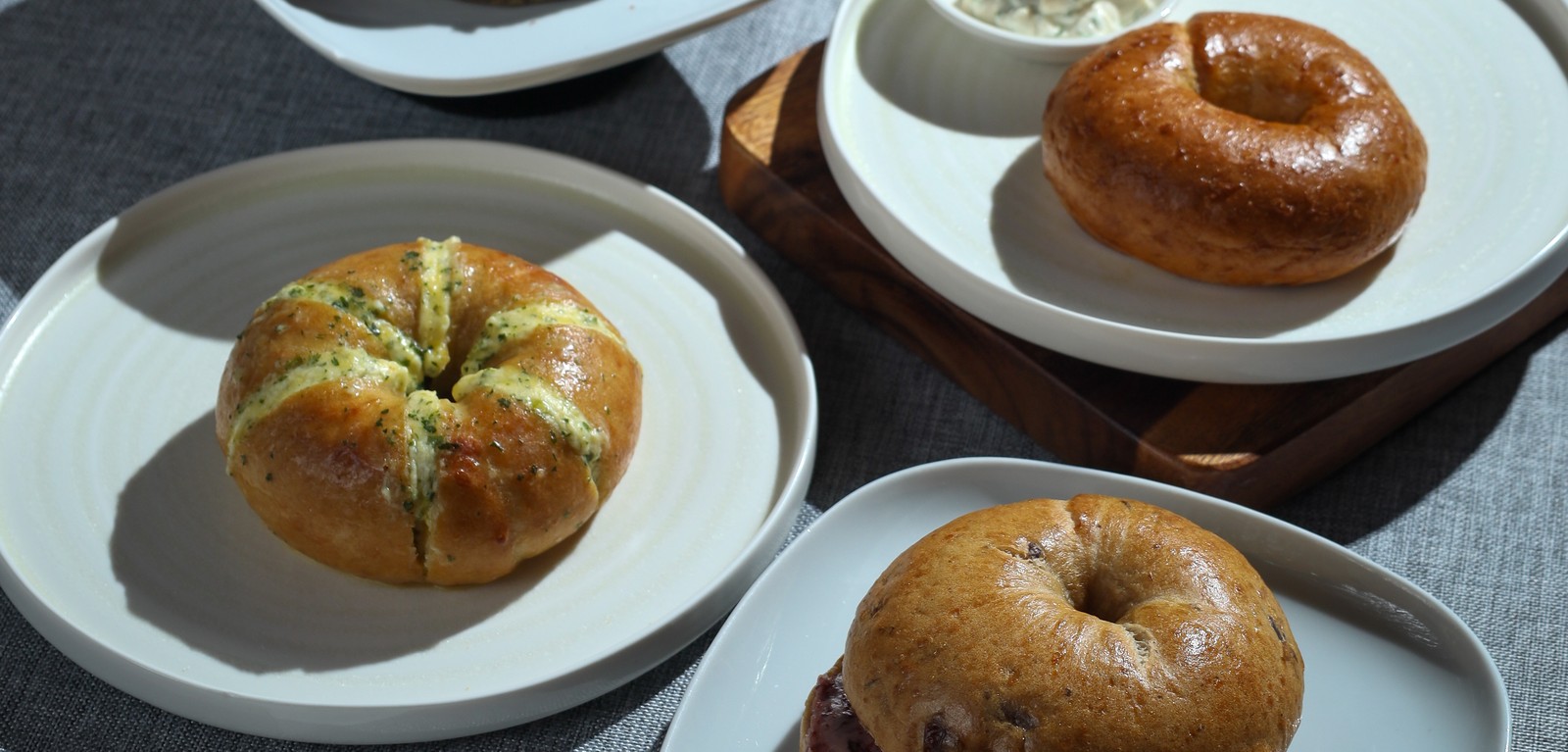 Assorted bagels with cream cheese